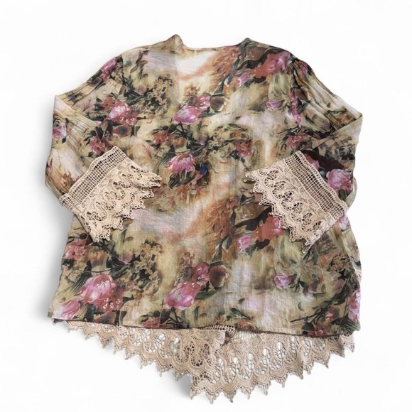 Floral Boho Lace Trim Blouse Top Women’s Medium Fairy Cottage Romantic Summer - Picture 6 of 8